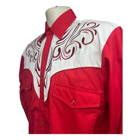 Dragonfly Mens Vintage Cowboy Western Red Pearl Snap Popper Shirt Medium - Picture 5 of 11